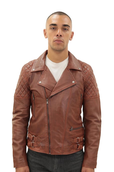 Heren gewatteerd leren bikerjack-bordeaux - Image 1