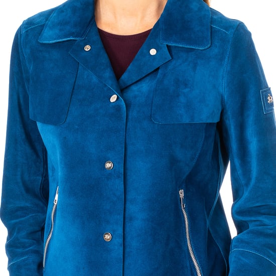 Women's long-sleeved leather jacket with lapel collar JWL002