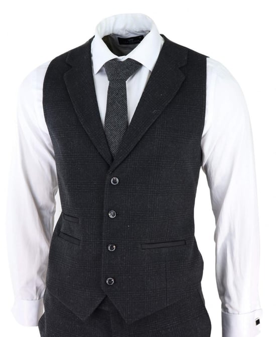 Heren Zwart 3-delig Tweed Pak Peaky Blinders 1920s Gatsby Klassieke Pasvorm - Image 4