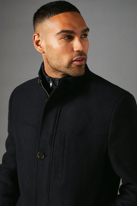 Funnel Neck Wool Blend Jacket