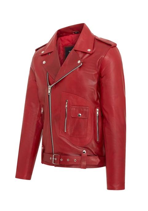 Mens Cow-Hide Red Leather Biker Brando Jacket - Pargas