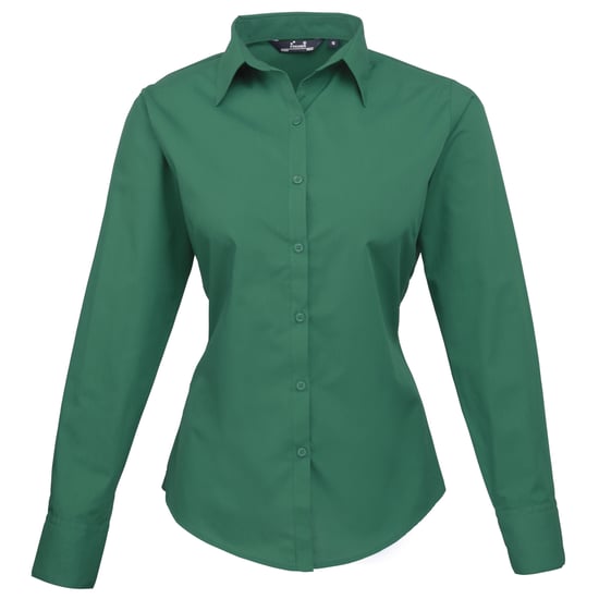 Premier Womens/Ladies Poplin Long Sleeve Blouse / Plain Work Shirt (Emerald)