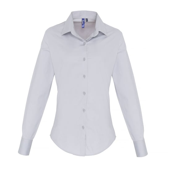 Premier Dames/dames Stretch Fit Poplin Blouse met lange mouwen (Zilver) - Image 1
