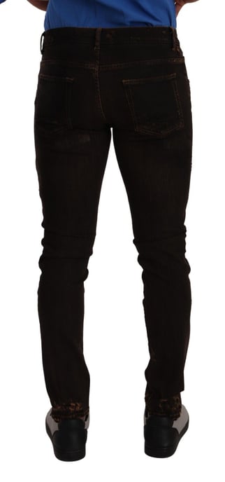 Dolce & Gabbana Men's Brown DG Crown Logo Cotton Skinny Denim Jeans