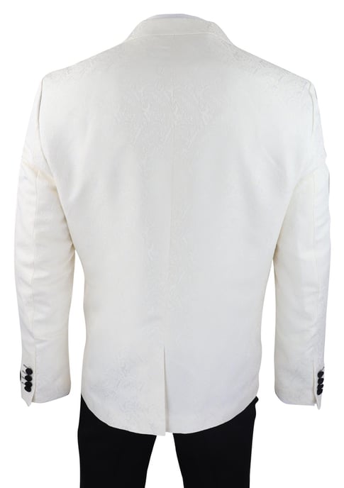 Mens Beige Tuxedo Blazer Waistcoat Brocade Ivory Satin Paisley Dinner Jacket