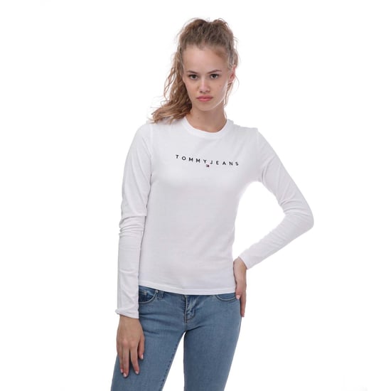 Women's Tommy Hilfiger Slim Fit Linear Long Sleeve T-Shirt in White