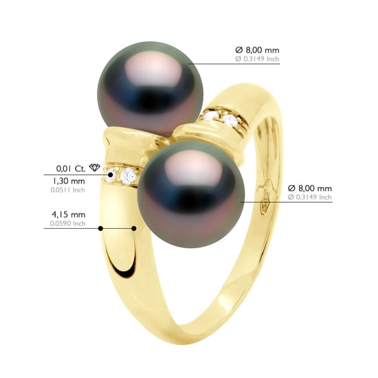 Ring Jij & Ik Diamanten 0,06 Ct 2 Echte Gecultiveerde Tahiti Parel Ronde 8-9 mm - Geel Goud - Image 2