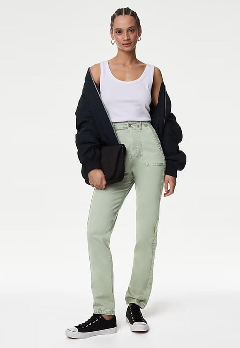 M&S Collection Dames Katoenmix Slim Fit Enkel Grazer Joggers Olijf - Image 4