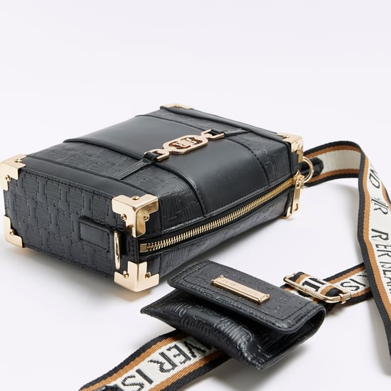 River Island Womens Cross Body Bag Black Embossed