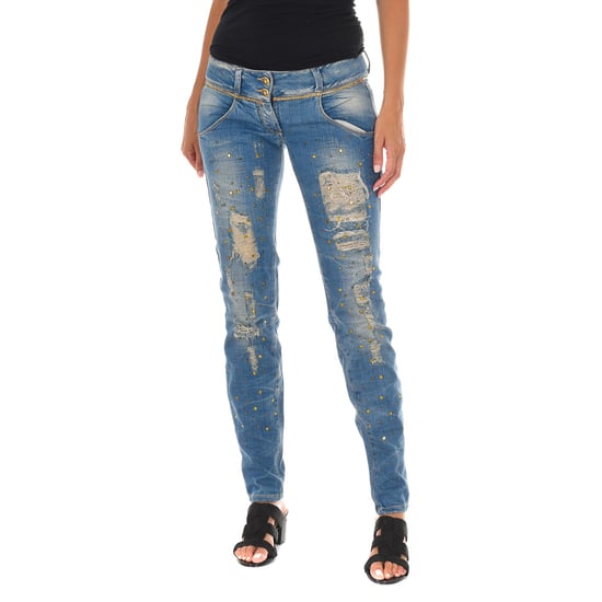 Lange denim broek versleten en gescheurd effect 10DB50128 vrouw - Image 1