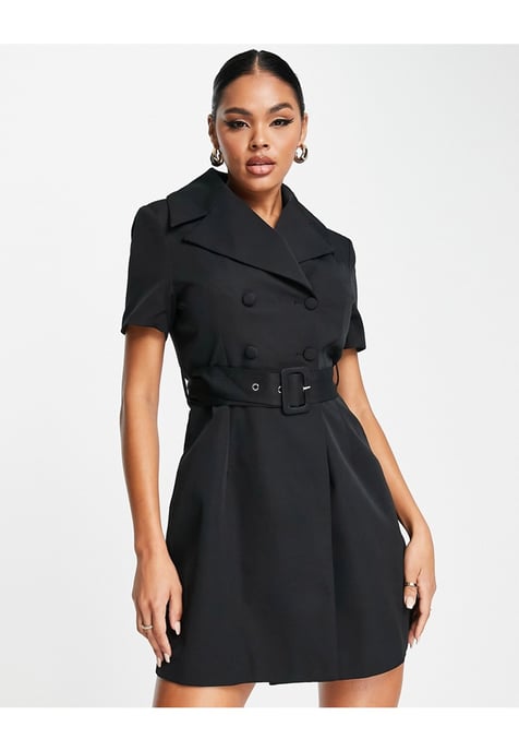 Unique21 short sleeve belted blazer dress in black