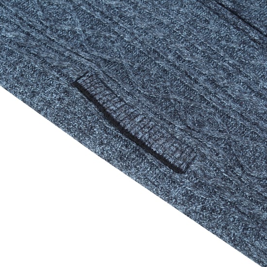 Men's Cardigan with Zip Cardigan Chunky Knit with Stand-Up Collar for Winter Blue