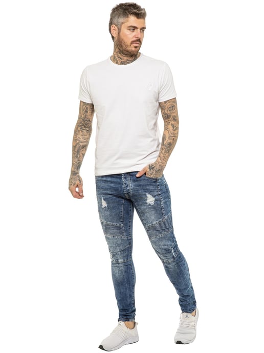 Enzo | Heren Skinny Stretch Biker Denim Jeans - Blauw - Image 6