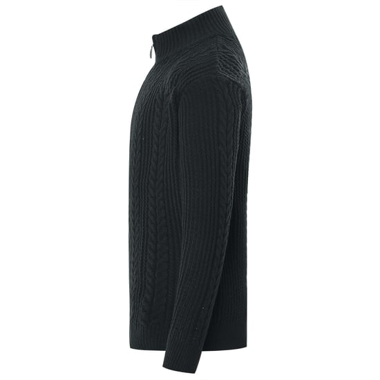 Men's Cardigan with Zip Cardigan Chunky Knit with Stand-Up Collar Black