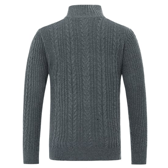 Heren Vest met Rits Vest Grof Gebreid met Opstaande Kraag Grijs - Image 4