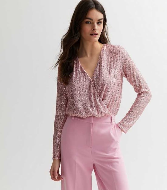 Pailletten Wrap Langste Mouwen Bodysuit - Image 1