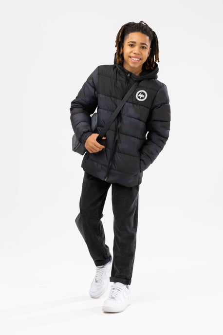 Hype Boys Black Classic Camo Crest Puffer Jacket