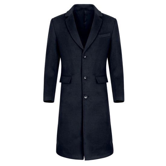 Heren Knielange Winter Wollen Jas Slim Fit Turn-Down Kraag Zakelijke Jassen Blauw - Image 1