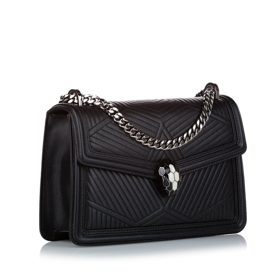 Vintage Bvlgari Serpenti Diamond Blast Leather Crossbody Bag Black - Image 2