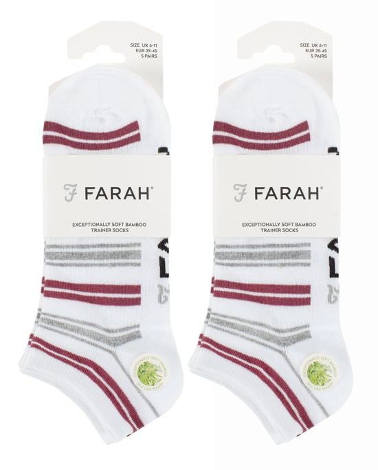 10 Paar Heren Bamboe Trainer Sokken | Farah | Gestreepte Gewatteerde Enkel Sokken - Witte Streep - Image 2