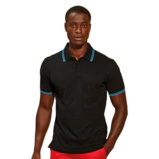 Asquith & Fox Mens Classic Fit Tipped Polo Shirt (Black/ Turquoise)