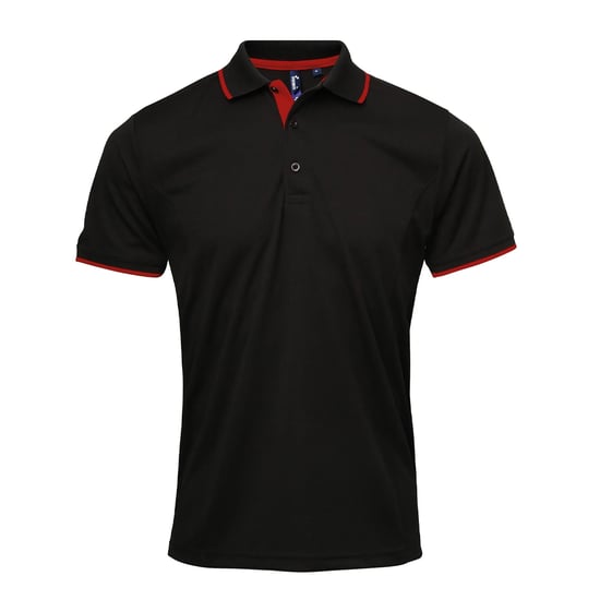 Premier Heren Coolchecker Contrast Pique Poloshirt (Zwart/Rood) - Image 1