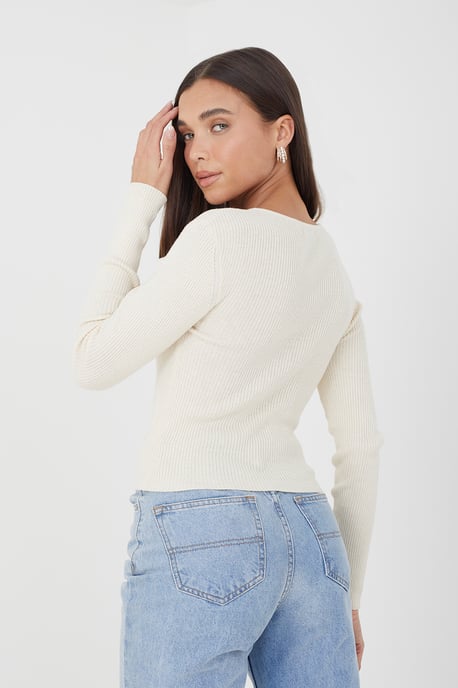 Cream 'Lelo' Ribbed Knitted Cardigan