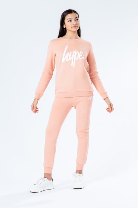 hype pink script kids crew neck