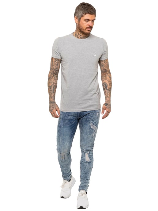 Enzo | Heren Skinny Stretch Ripped Jeans - Lichtblauw - Image 6