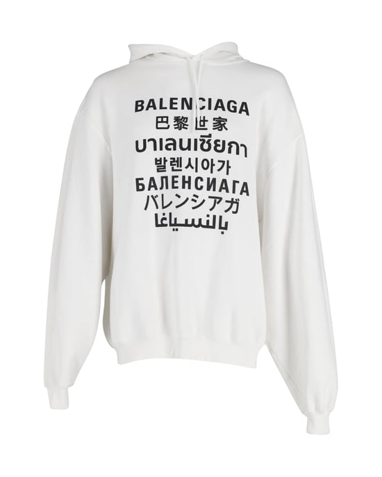 Balenciaga Languages Sports Logo Hoodie in White Cotton