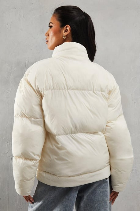 Ribbed Placket Puffer Coat