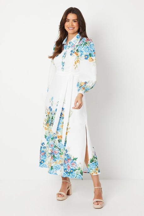Floral Western Belted Midi Shirt Dress - Image 1