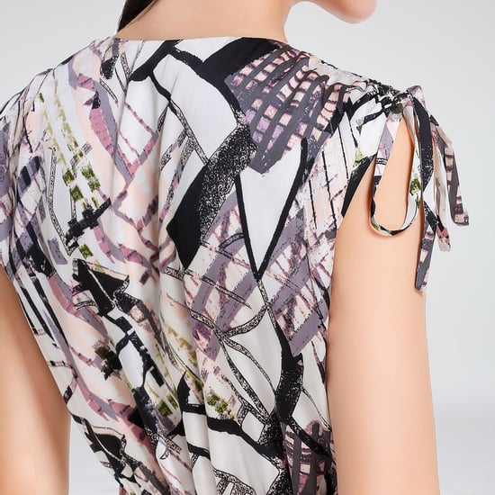 Geometrical Print Midi Wrap Dress