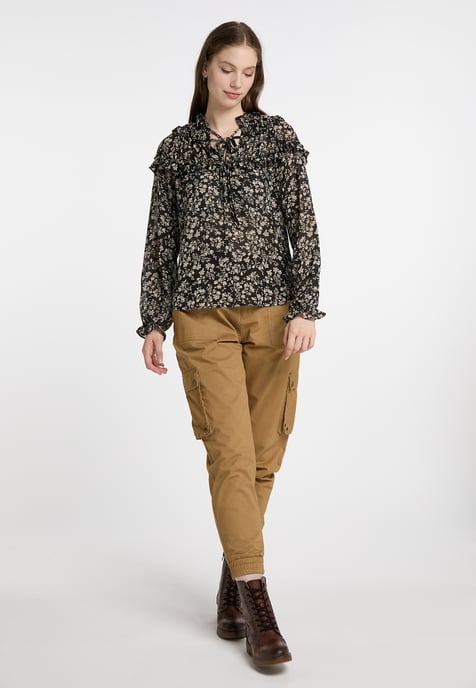 Dreimaster Blouse met ruches bridgeport Dames zwart wit - Image 2