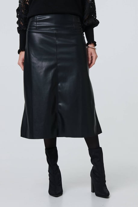 Black Faux Leather High Waist Midi Skirt
