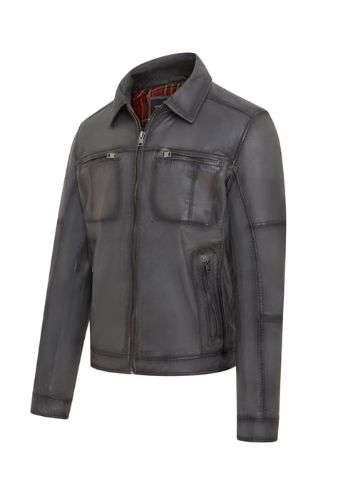 Mens Grey Classic Leather Biker Jacket - Bettles