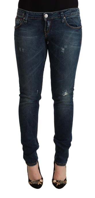 Acht Dames Blauwe Gewassen Lage Taille Slim Fit Denim Jeans - Image 1