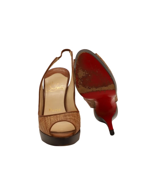 Christian Louboutin Slingback Peeptoe Pomp schoenen in Bruine Raffia - Image 5