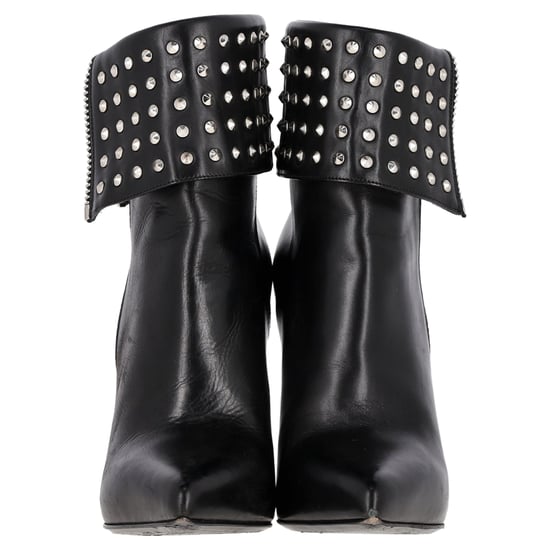 Saint Laurent Paris Vouw Over Studded Enkellaarsjes in Zwart Leer - Image 3
