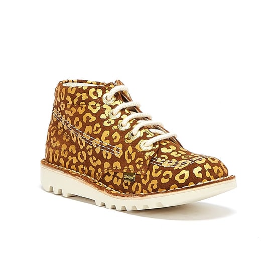 Jongens Meisjes Kickers Kick Hi Leopard Junior Bruin/Goud Laarzen - Image 2