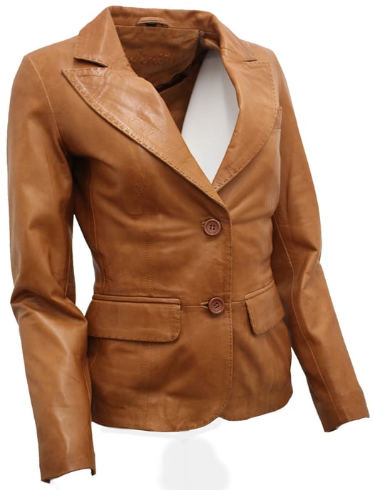 Women's 2-button leather blazer jacket - Newport