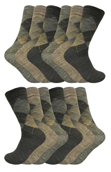 12 paar multiverpakking Argyle lamswollen herensokken - Bruin - Image 1