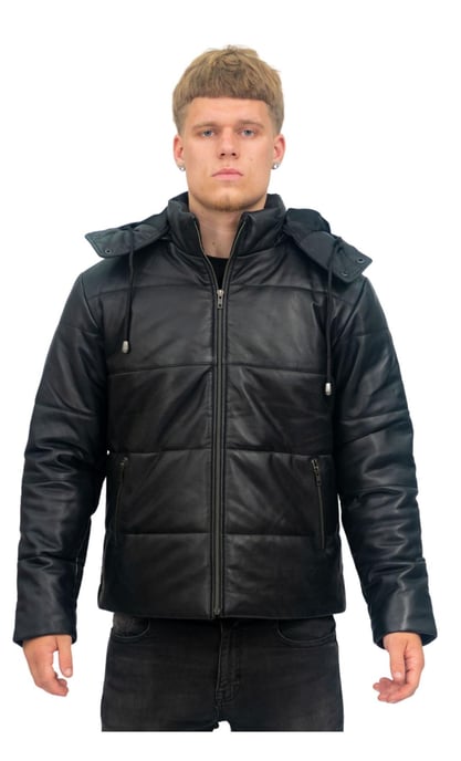 Mens Puffer Leather Bomber Jacket-Augsburg