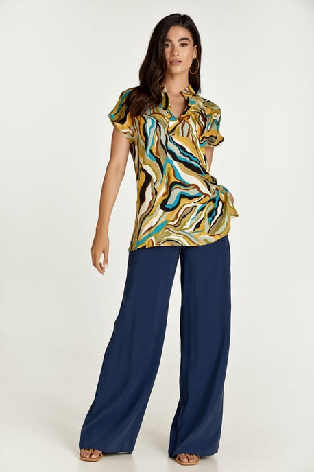 Turquoise Swirl Print Mouwloze Top - Image 1
