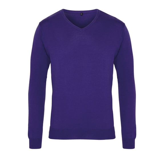Premier Heren Gebreid Katoen Acryl V Hals Sweatshirt (Paars) - Image 1