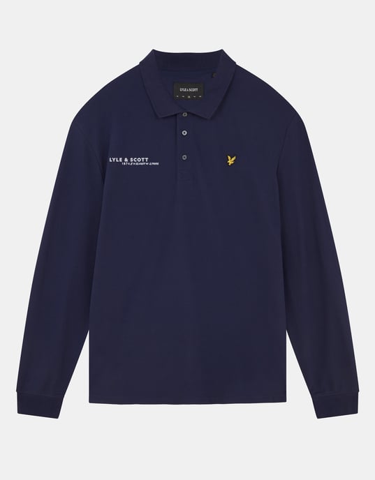 Lyle & Scott men's long sleeve polo shirt with matching print in navy blue