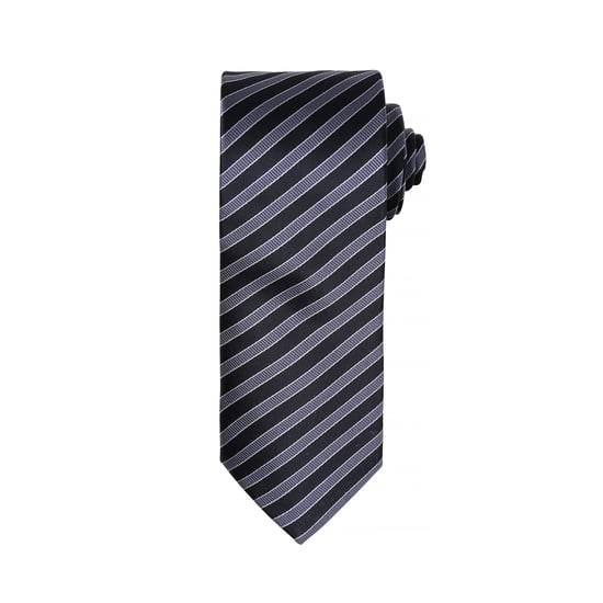 Premier Mens Double Stripe Pattern Formal Business Tie (Black/Dark Grey)
