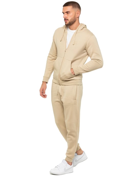 Enzo | Mens Zip Hoodie Tracksuit Set - Stone