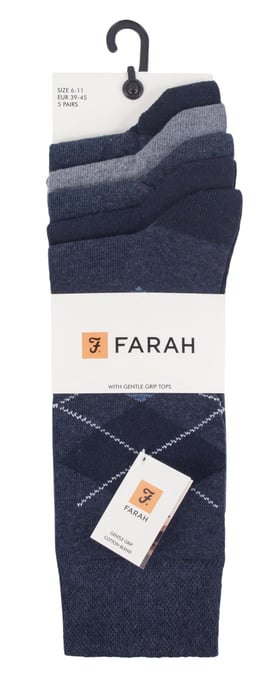 Farah - 5 Pack Dames Dunne Ademend Klassieke Ruitpatroon Zachte Bovenkant Katoenen Dresssokken - FCS270DENTEL (Ruit) - Image 2