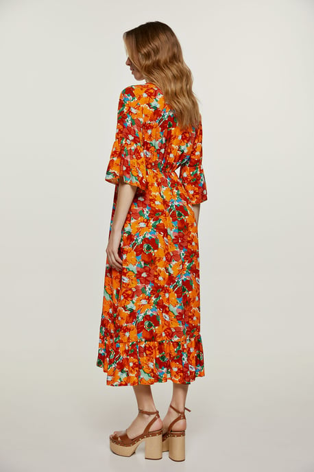 Floral Ruffle Detail Midi Dress